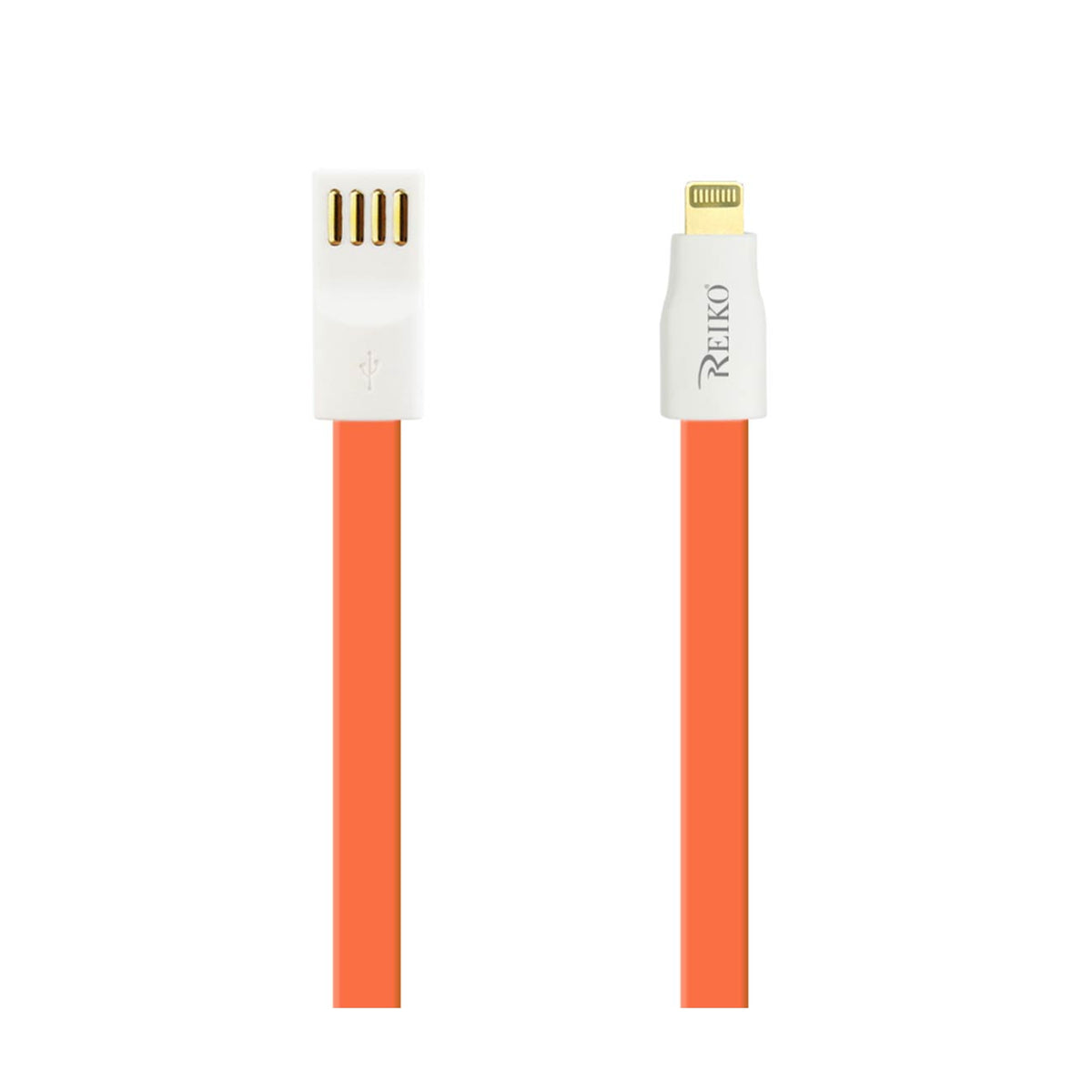 CABLE DE DATOS USB PLANO DE 8 PINES CHAPADO EN ORO DE 1.2 M CON BRIDA EN NARANJA - Duradero y Fiable