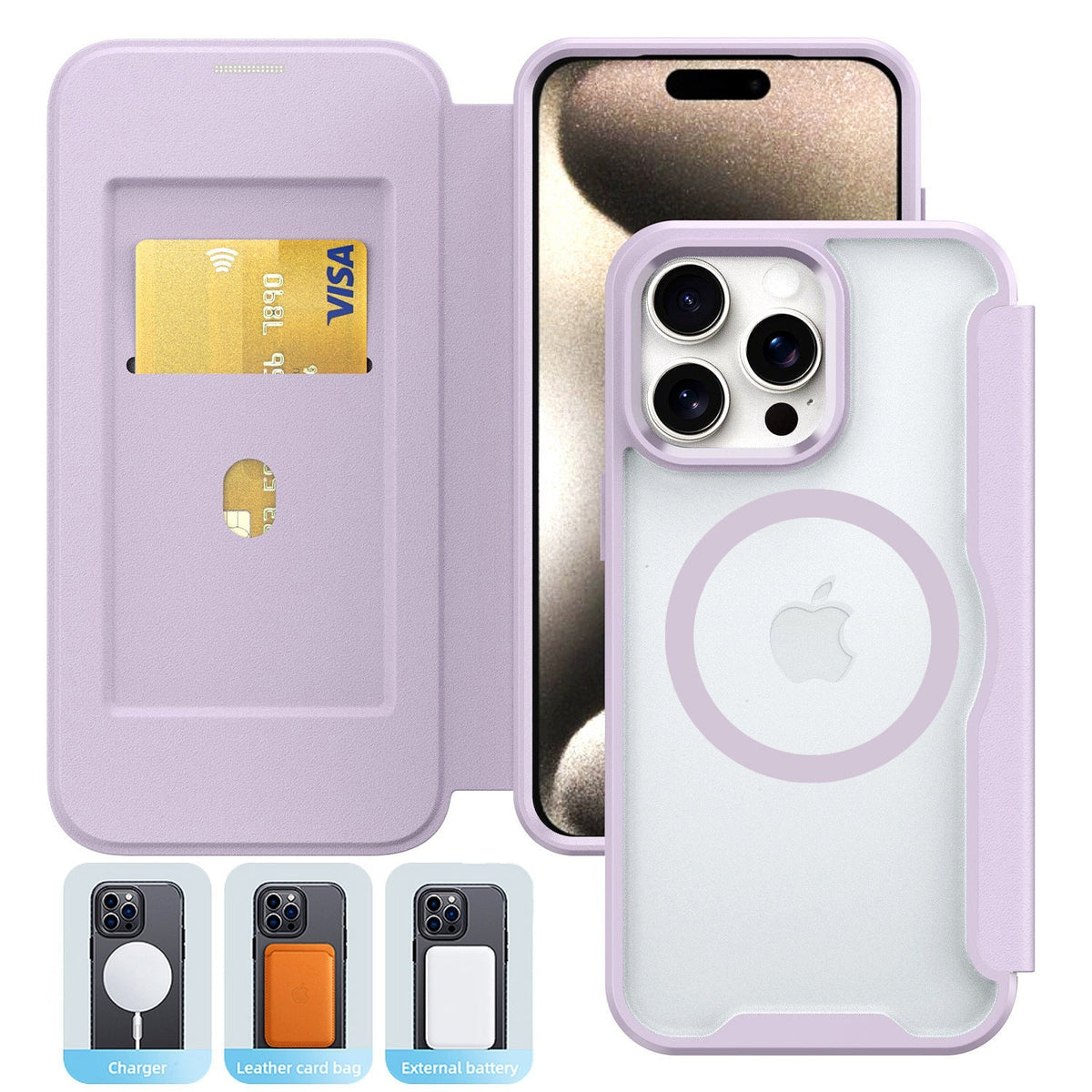 iPhone 16 Compatible PU Leather Magnetic Flap Phone Case with Magsafe In Purple For iPhone 16 (FC37-IPH16PP) - Premium Protection by