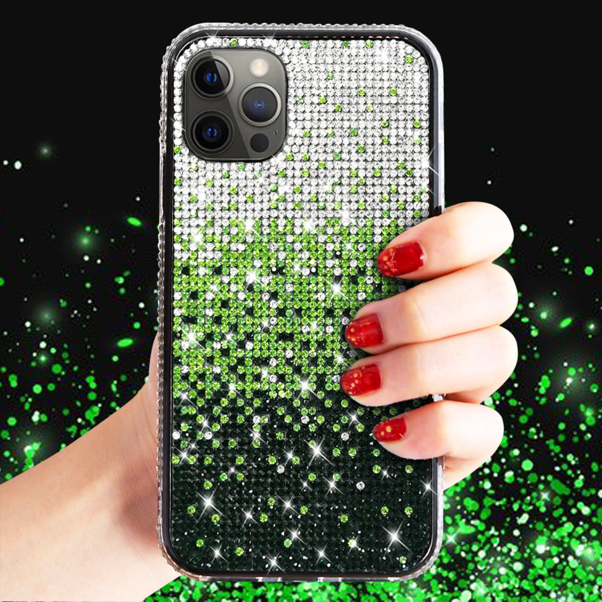 IPHONE 12 Versoenbare Ontwerp Diamant Houer Vir APPLE IPHONE 12 /IPHONE 12 PRO In Groen - Skokbestande Beskerming deur