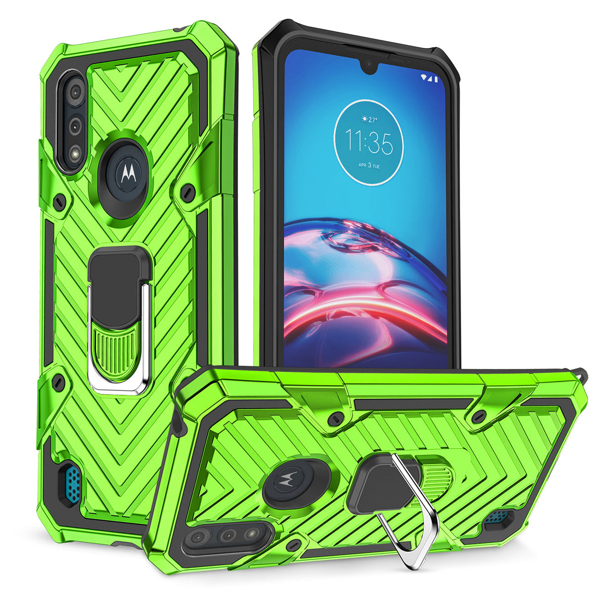 Skopstandskas (groen) met skok- en valbeskerming vir Moto E6S - Uitstekend en betroubaar