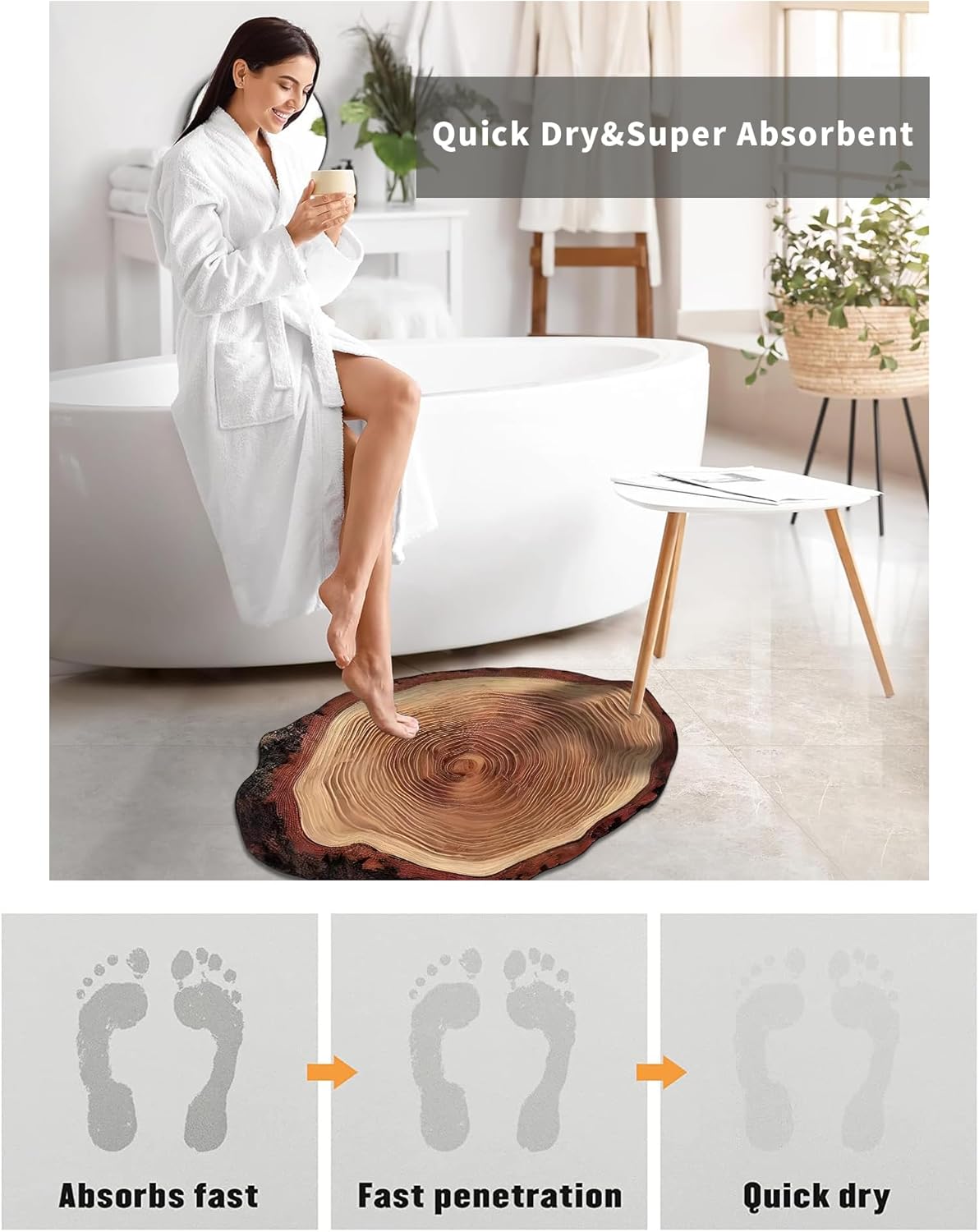 Brown Wood Grain Bath Mat Cute Annual Ring Bathroom Rugs Funny Non Slip Bathtub Decor Mats Super Absorbent Floor Carpet Machine Washable Quick Dry Bathmat For Tub, Shower Bedroom Kitchen 23.6x35.4IN