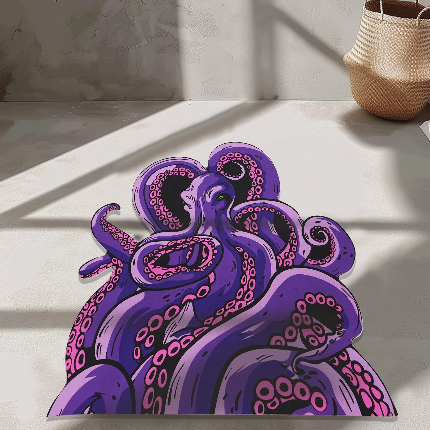 Green And Purple Cthulhu Rugs Water Absorbent Bath Mat Octopus Anime Rug Graphic Gothic Bathroom Rugs Fantasy Decorate, Non Slip Backing, Unique Gift & Decor For Gamers, 27x18 In