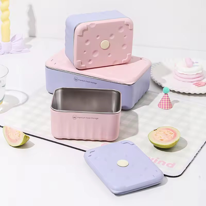 Stainless Steel Food Storage Container Set, Purple, Suitable For Refrigerator And Outdoor Use, With Carrying Case