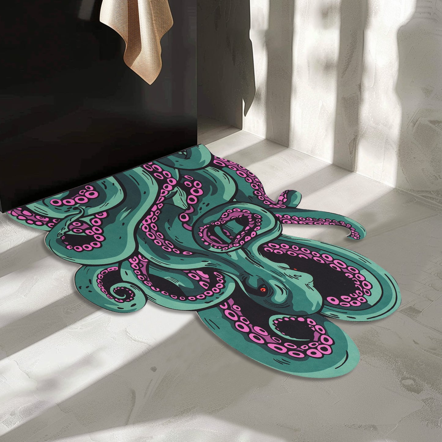 Green And Purple Cthulhu Rugs Water Absorbent Bath Mat Octopus Anime Rug Graphic Gothic Bathroom Rugs Fantasy Decorate, Non Slip Backing, Unique Gift & Decor For Gamers, 27x18 In