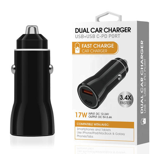 Dubbele USB- en USB-C PD-motorlaaier in Swart - Kristalhelder en Betroubaar