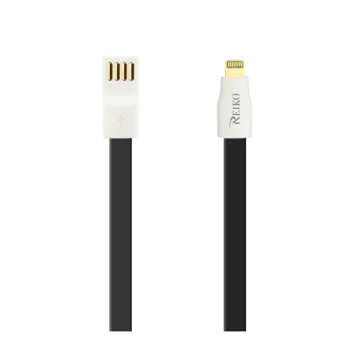8 PIN FLAT USB GOLD PLATED DATA CABLE 3.9FT WITH CABLE TIE IN BLACK - Crystal Clear & Reliable