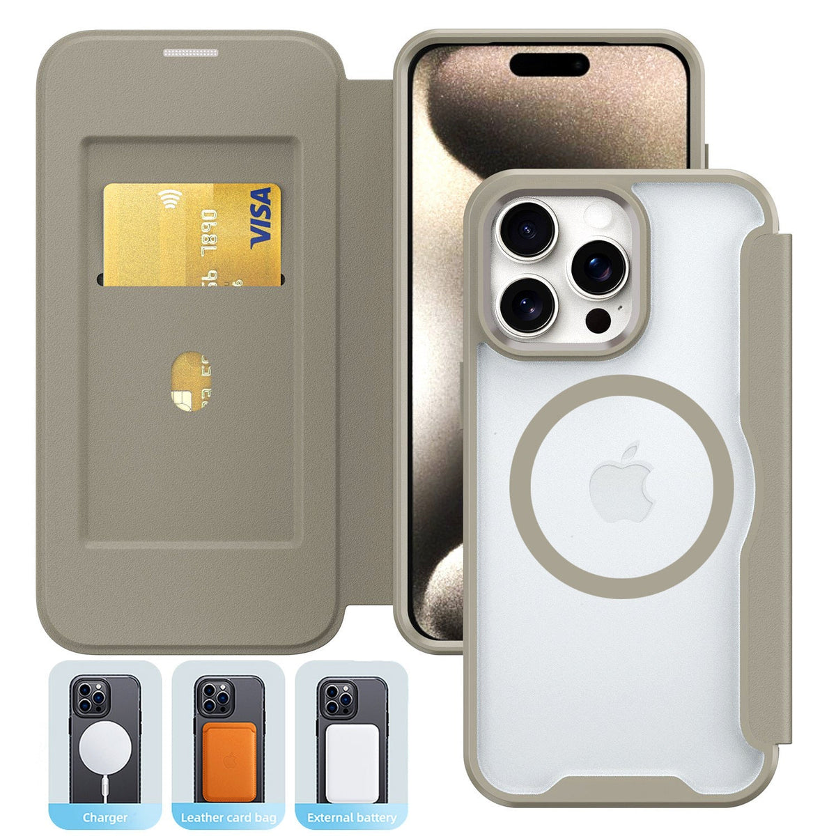 iPhone 16 Pro Compatible PU Leather Magnetic Flap Phone Case with Magsafe In Green For iPhone 16 Pro (FC37-IPH16PROGR) - Heavy Duty Protection by
