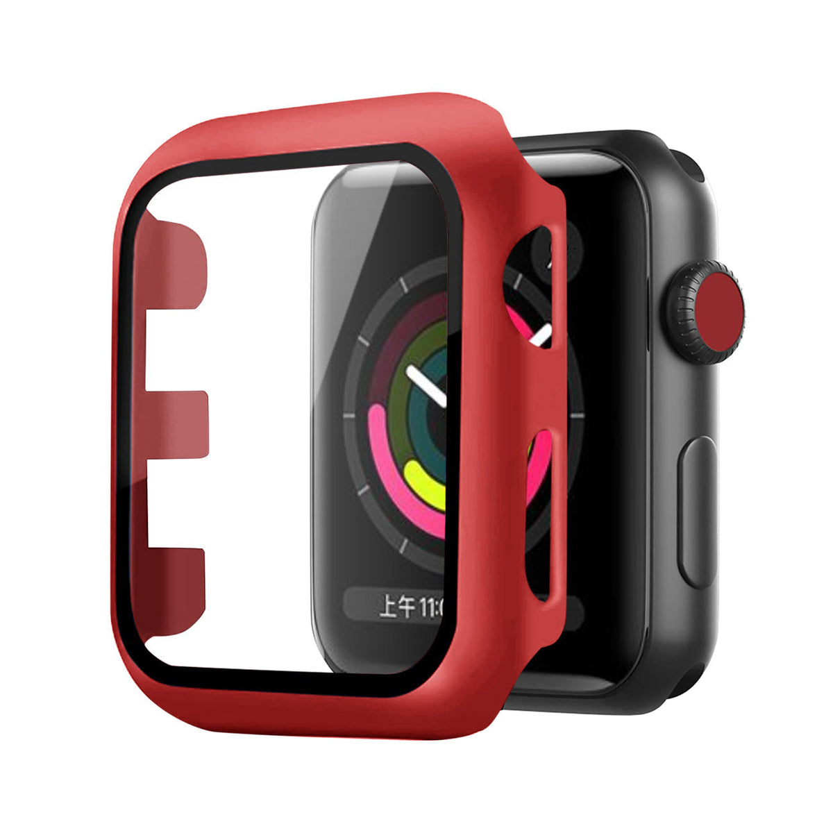 Volskerm gehardglas skermbeskermer met rekenaarkas vir Apple Watch 42 mm in Rooi – Premium en Betroubaar