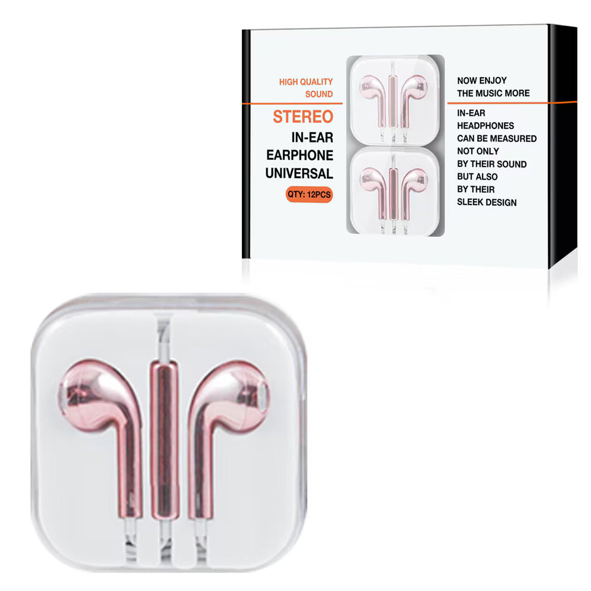 Auriculares Circulares de 3,5 mm con Micrófono y Control de Volumen en Oro Rosa (12 unidades) HS72-35MMRG - Claridad de Sonido y Fiabilidad Excepcionales