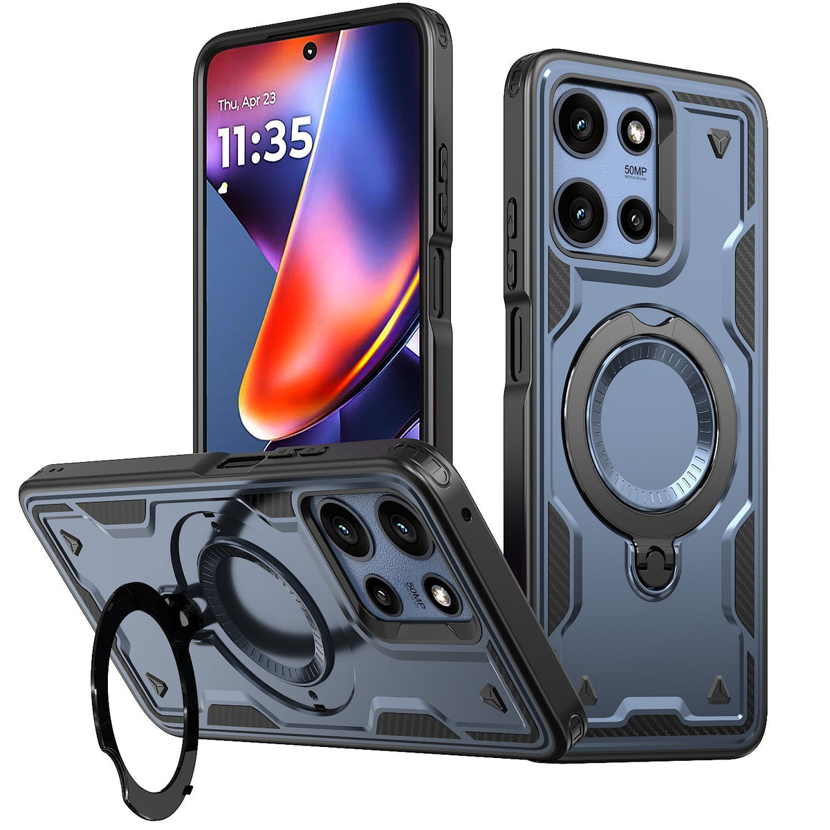 360°-Roterende Magnetiese Veelsydige Staander Grys Versoenbaar met Motorola Moto G 5G 2025 - Premium & Betroubaar