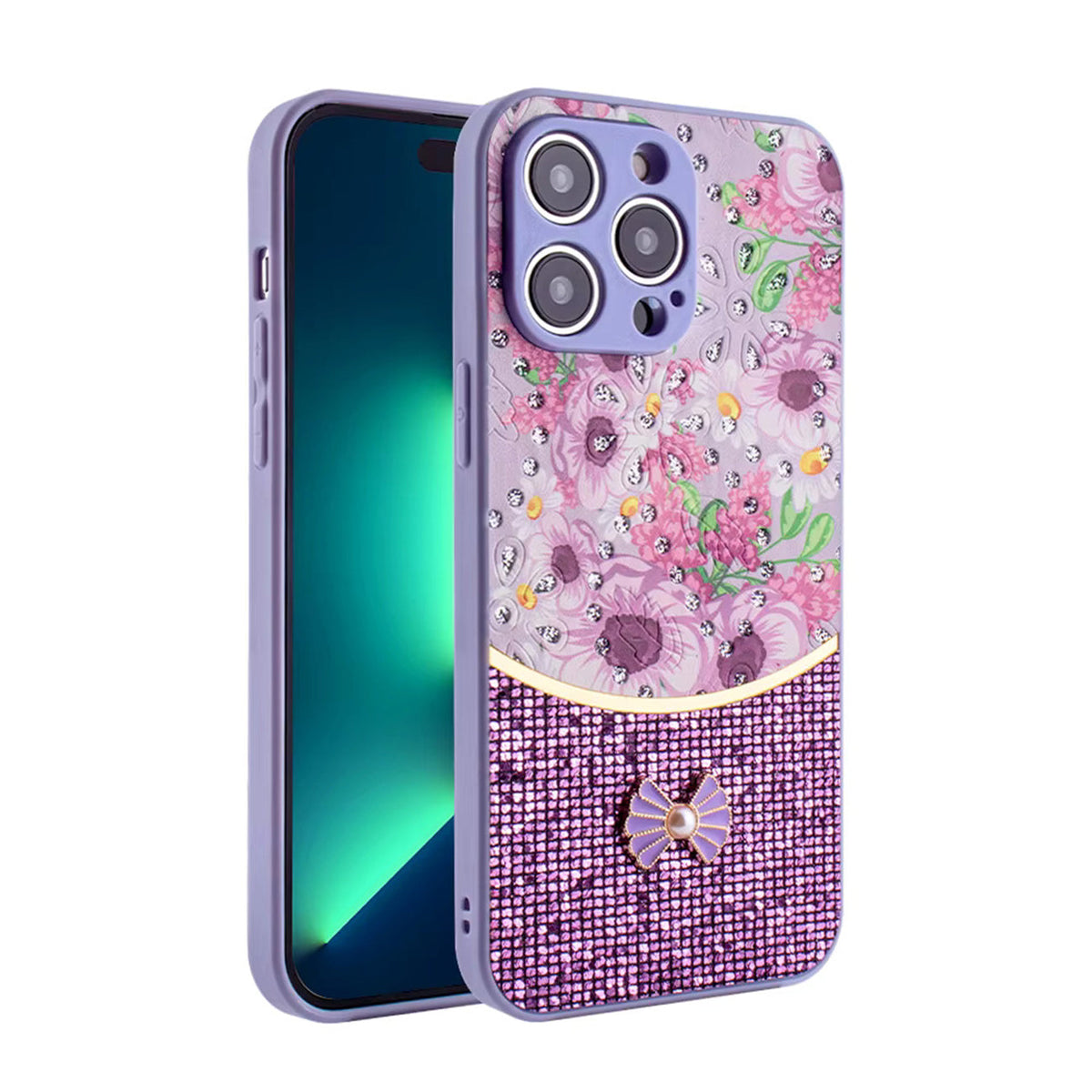 iPhone 16 Pro Compatible Sparkle Glitter Bling Phone Case in Purple With Colorful Cover For iPhone 16 Pro Max - Heavy Duty Protection by