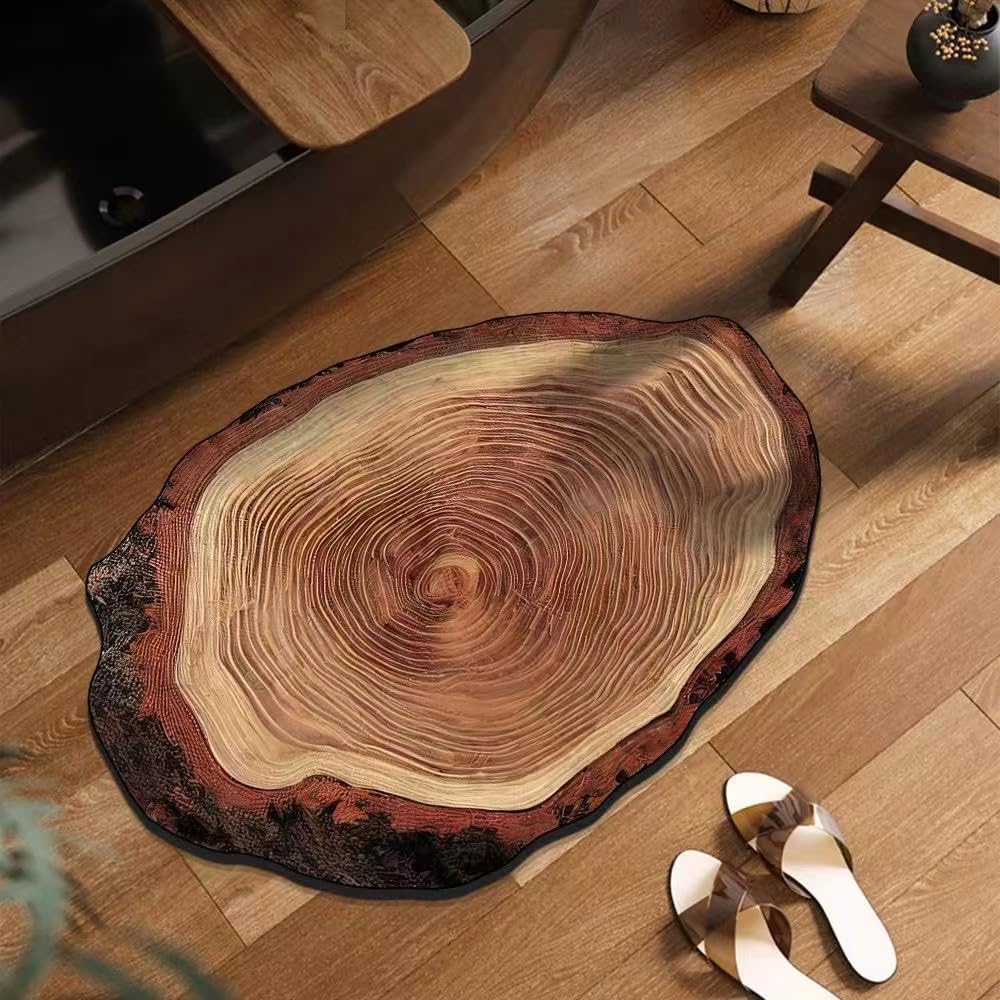 Brown Wood Grain Bath Mat Cute Annual Ring Bathroom Rugs Funny Non Slip Bathtub Decor Mats Super Absorbent Floor Carpet Machine Washable Quick Dry Bathmat For Tub, Shower Bedroom Kitchen 23.6x35.4IN