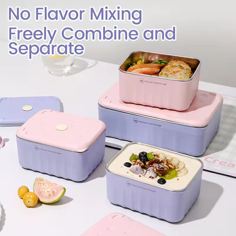 Stainless Steel Food Storage Container Set, Purple, Suitable For Refrigerator And Outdoor Use, With Carrying Case